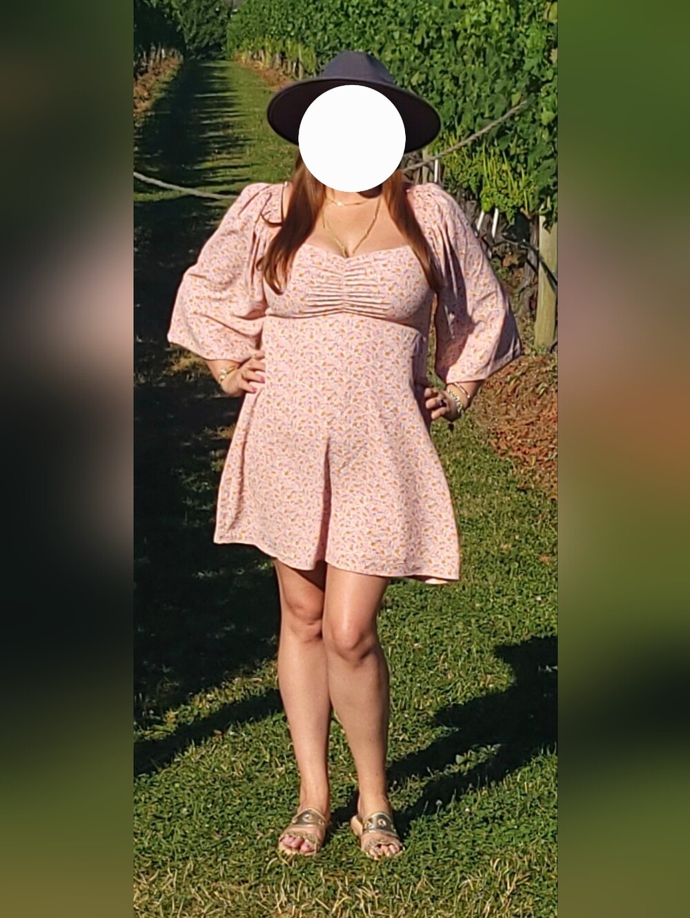 Wayf Pink Floral Long-Sleeve Ruched Front Dress